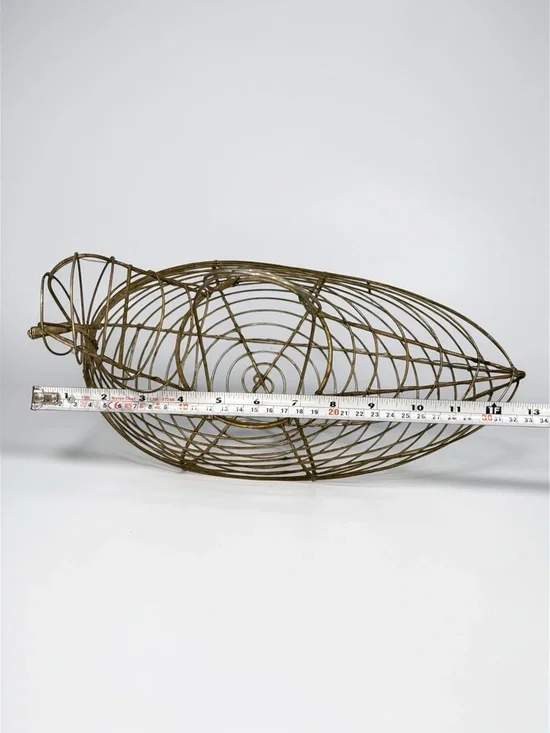 Vintage Primitive Wire Chicken Hen Shaped Egg Basket W/ Handles Farmhouse Decor - Picture 6 of 10
